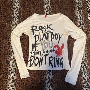 Stylish  playboy Cream Long Sleeve Tee with Graphic Print